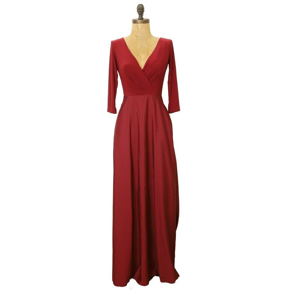 Alfred Sung V-Neck 3/4 Sleeve Jersey Mikado Belted Gown 10 Red Dress NWT B28 - Picture 2 of 7